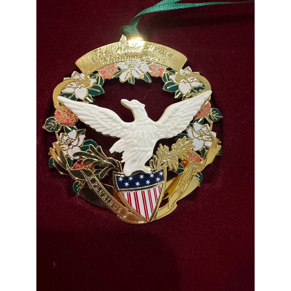1998 White House Christmas Ornament President James Buchanan Eagle Wreath Box
